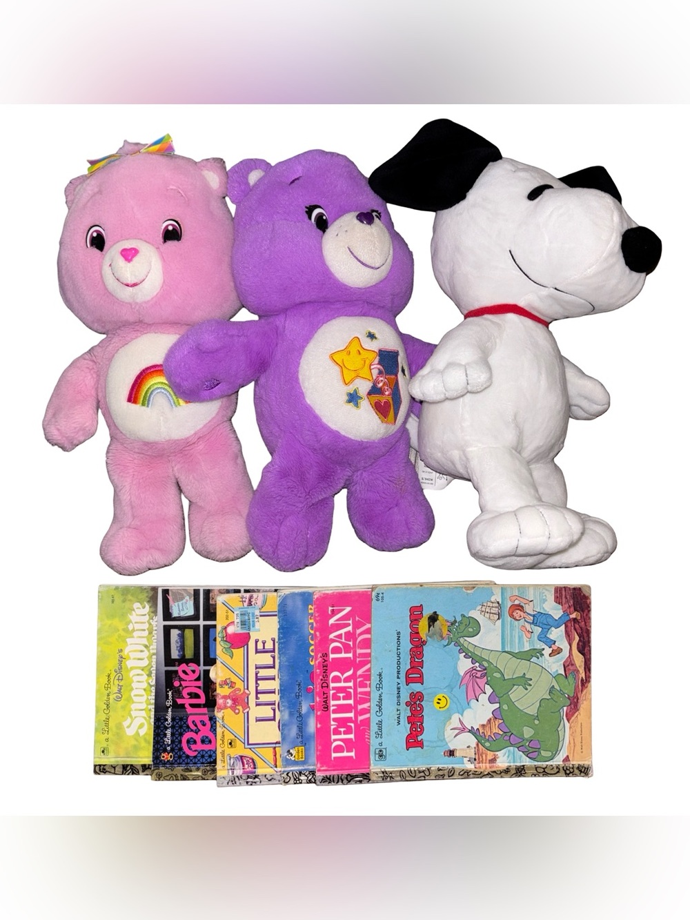 Vintage Kids Golden Books & Care Bear Snoopy Toy Plushie  Lot